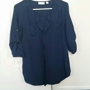 3/4 fold up sleeve royal blue blouse